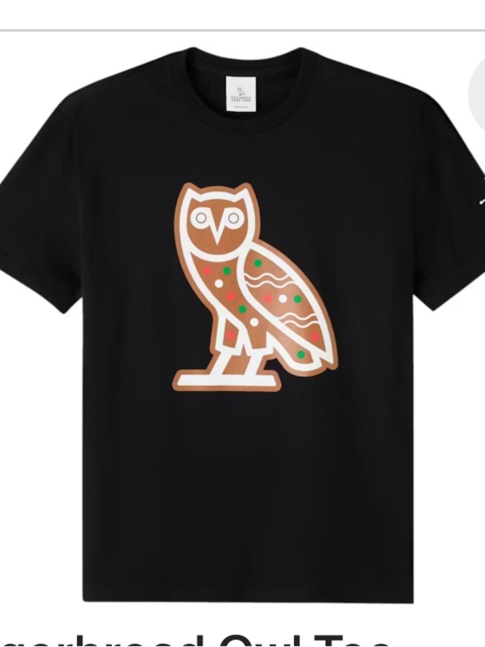 OVO Black Tee with Brown and White Owl Graphic Gingerbread
